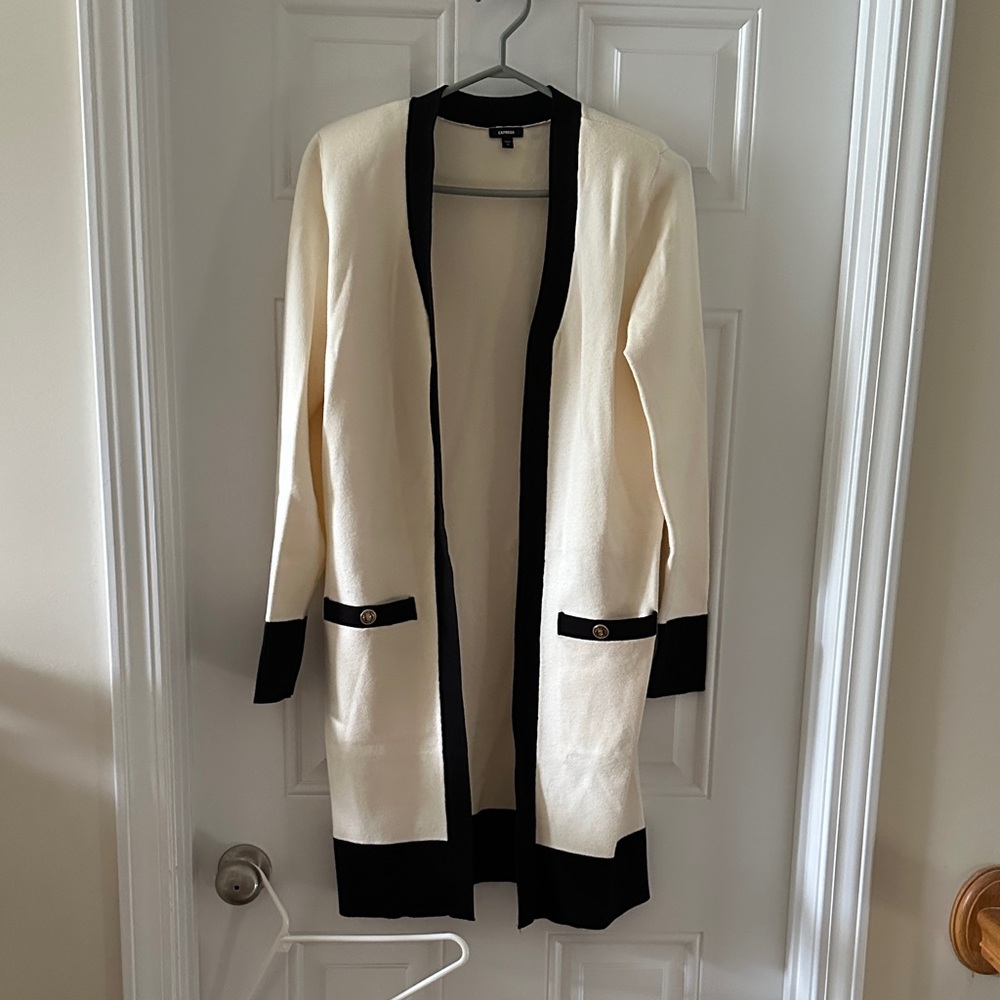Express Cream and Black Cardigan. Perfect with black pants or dress down.